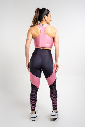 Legging Estampa Localizada Preta Poá Rosa