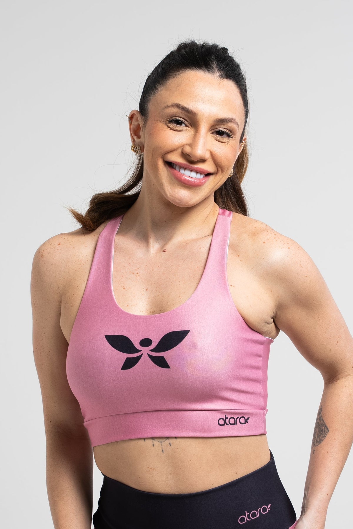 Top Nadador Localizada Preta Poá Rosa