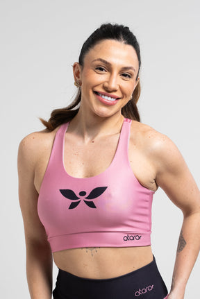 Top Nadador Localizada Preta Poá Rosa
