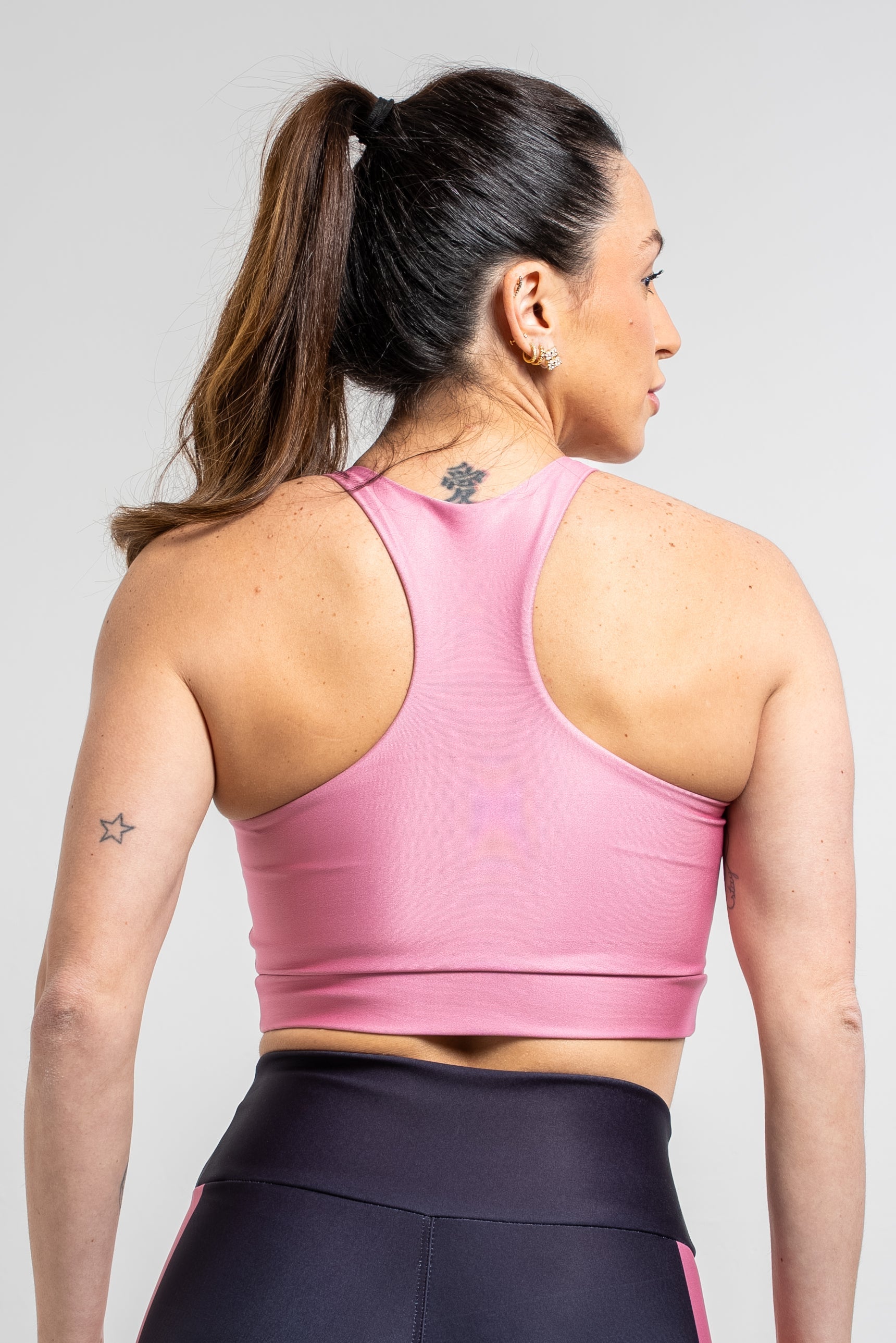 Top Nadador Localizada Preta Poá Rosa