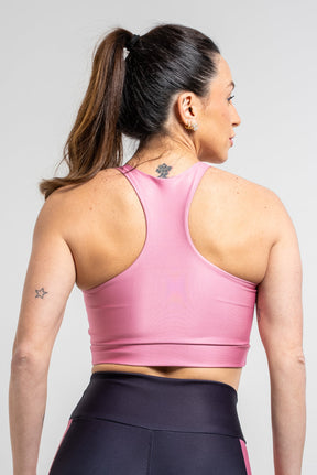 Top Nadador Localizada Preta Poá Rosa